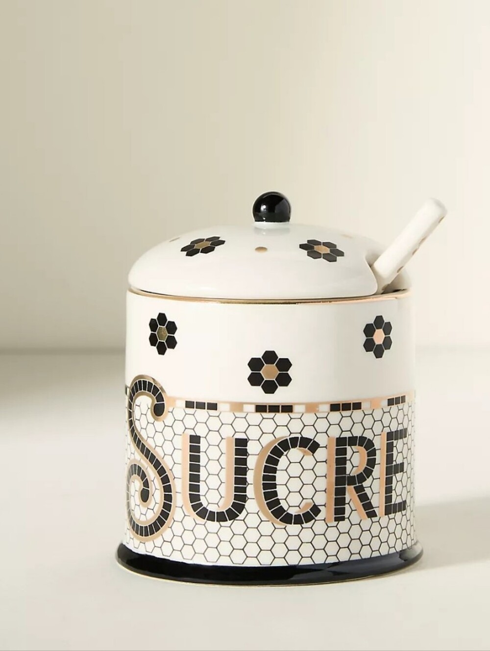 NWT Bistro Tile Stoneware 24k Gold Accent Sugar Bowl